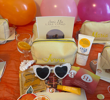 Bachelorette goodie bag with wellness essentials and Blōma